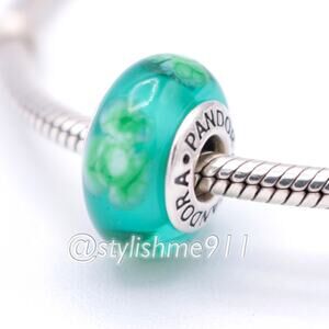 Authentic PANDORA Flowers For You Turquoise Green Murano Glass Charm